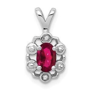 Sterling Silver Created Ruby July Birthstone & Diamond Necklace Charm Pendant